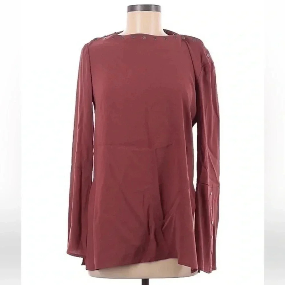 BCBGMAXAZRIA Dusty Rose Long Sleeve Button Neckline Blouse Size XS